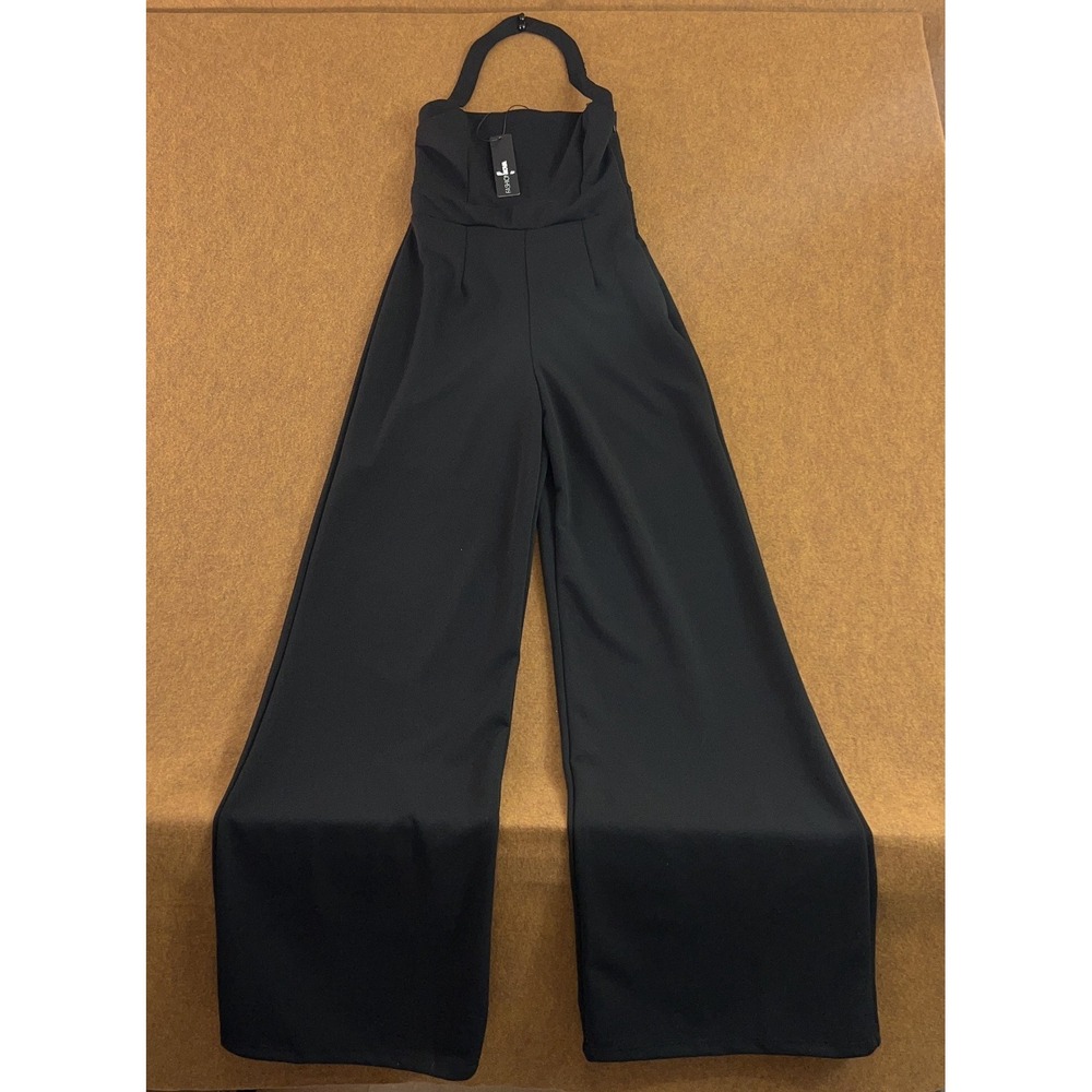 Fashion Nova Womens Medium Black Stretch Halter Neck Cater To Me Jumpsuit NWT